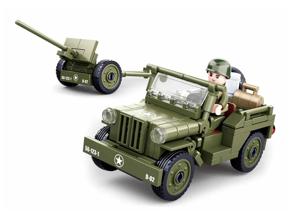 Sluban Army WWII M38-B0853 Spojenecký džíp a protiletadlové dělo