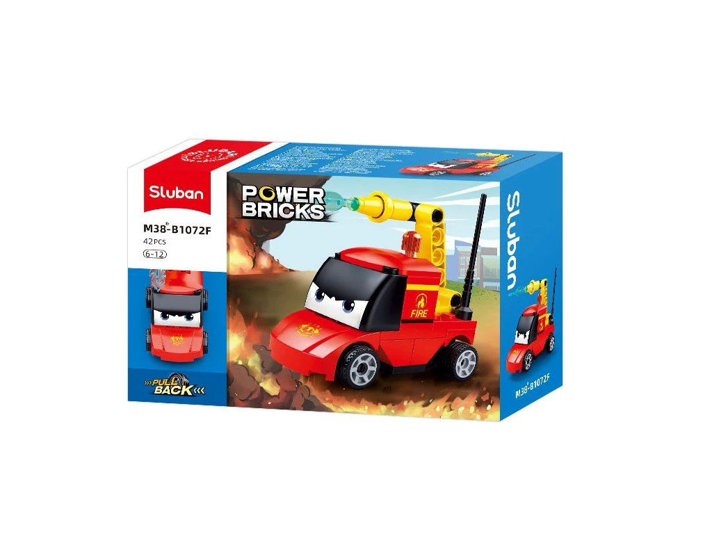 Sluban Power Bricks M38-B1072F Červený natahovací hasičský vůz s očima