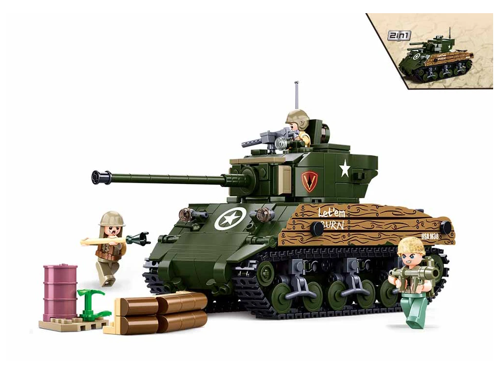 Sluban Army WWII M38-B1110 M4A3(76W) Americký střední tank 2v1
