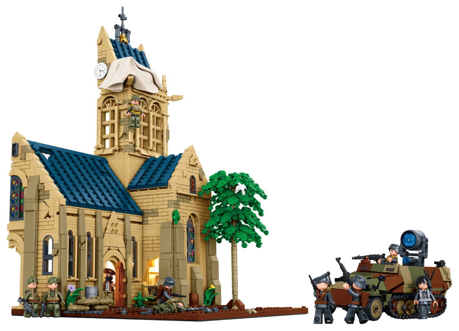 Sluban ModelBricks M38-B1532 Normandie D-Day Kostel v Sainte-Mère-Église
