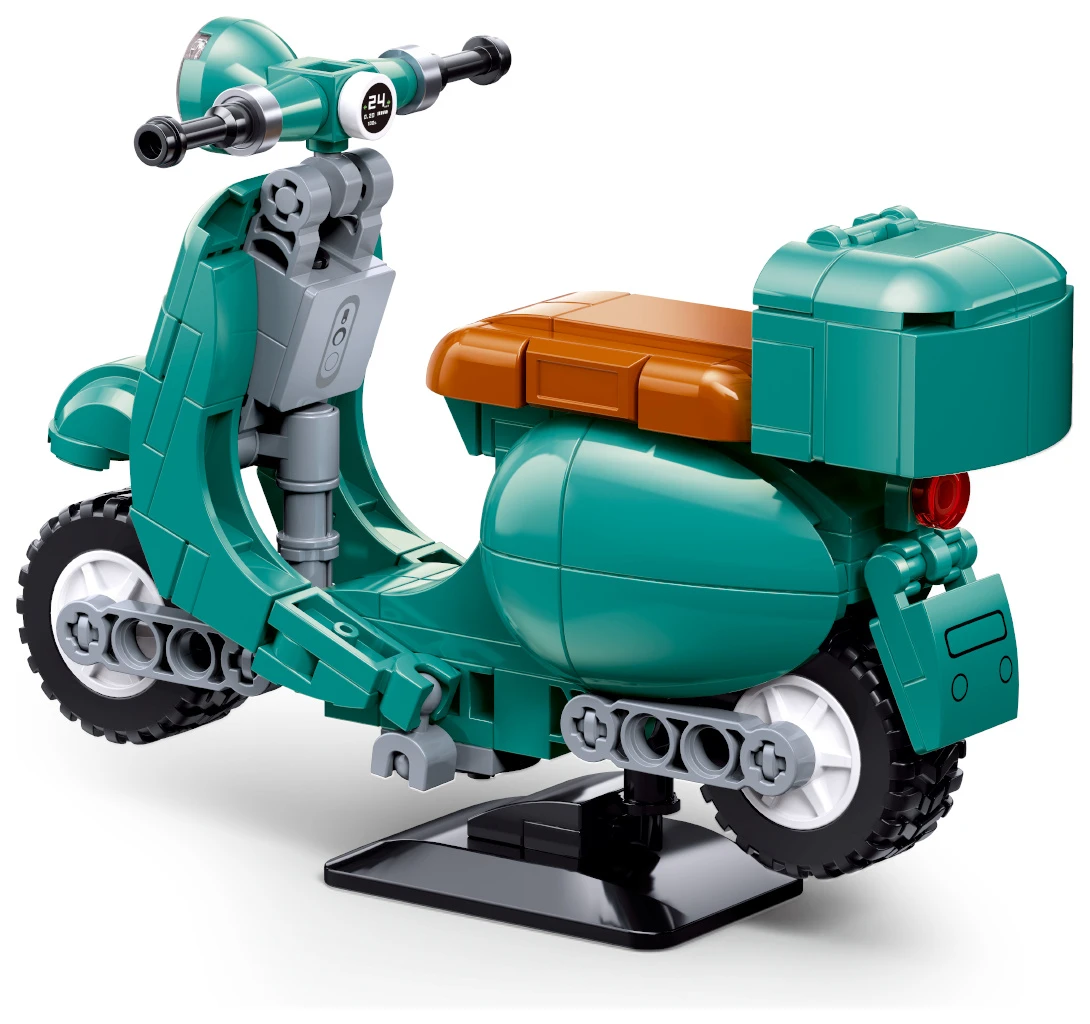 Sluban ModelBricks M38-B1538 Tyrkysový retro skútr s kufrem v měřítku 1:12