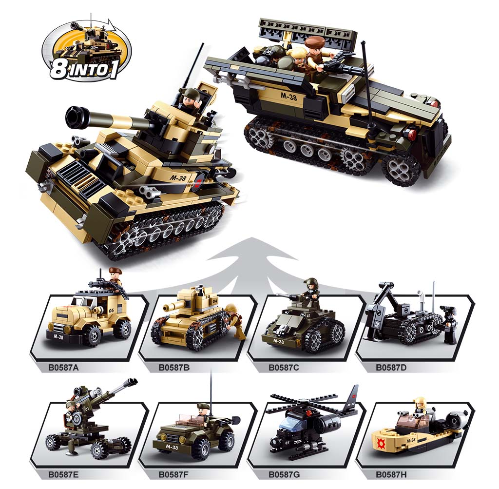 Sluban Army 8v1 M38-B0587 Tank alebo obrnený transportér 8v1