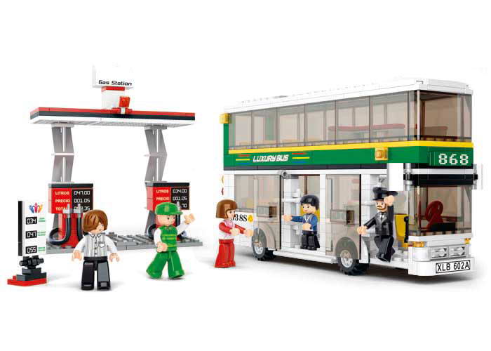 Hračka Sluban Dvoupatrový autobus s čerpací stanicí